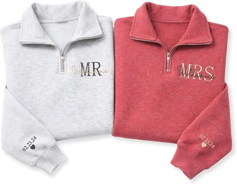 Custom Mr And Mrs with Name Embroidered Quarter Zip Sweatshirts – Matching Couple Gift For Wedding or Anniversary in Saudi Arabia
