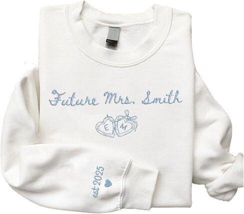 Luxury Custom Embroidered Future Mrs Sweatshirt Hoodies, Bride Sweatshirt, Personalized Date on Sleeve, Bide To Be Gifts, Wedding Engagement Gift, Mr & Mrs 1 in Saudi Arabia