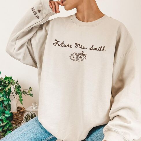 Luxury Custom Embroidered Future Mrs Sweatshirt Hoodies, Bride Sweatshirt, Personalized Date on Sleeve, Bide To Be Gifts, Wedding Engagement Gift, Mr & Mrs 1 in Saudi Arabia