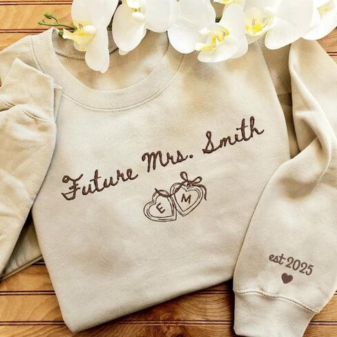 Luxury Custom Embroidered Future Mrs Sweatshirt Hoodies, Bride Sweatshirt, Personalized Date on Sleeve, Bide To Be Gifts, Wedding Engagement Gift, Mr & Mrs 1 in Saudi Arabia