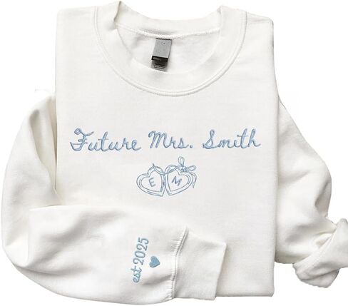 Luxury Custom Embroidered Future Mrs Sweatshirt Hoodies, Bride Sweatshirt, Personalized Date on Sleeve, Bide To Be Gifts, Wedding Engagement Gift, Mr & Mrs 1 in Saudi Arabia