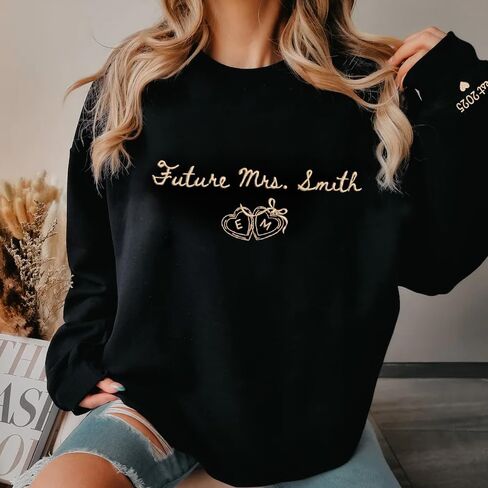 Luxury Custom Embroidered Future Mrs Sweatshirt Hoodies, Bride Sweatshirt, Personalized Date on Sleeve, Bide To Be Gifts, Wedding Engagement Gift, Mr & Mrs 1 in Saudi Arabia