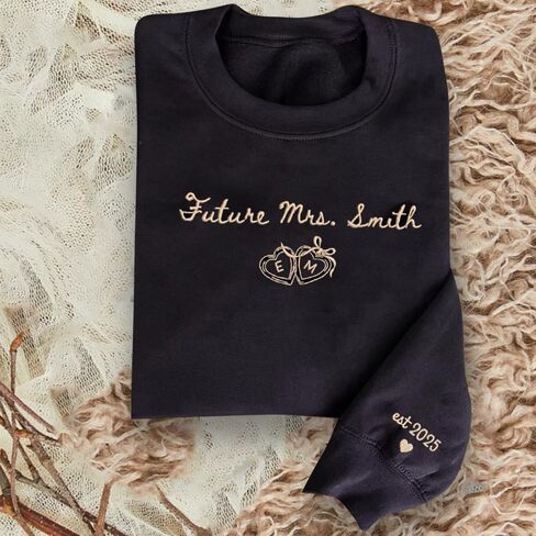 Luxury Custom Embroidered Future Mrs Sweatshirt Hoodies, Bride Sweatshirt, Personalized Date on Sleeve, Bide To Be Gifts, Wedding Engagement Gift, Mr & Mrs 1 in Saudi Arabia