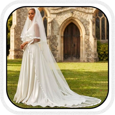Unsutuo Cathedral Wedding Veil 2 Tier Wedding Veils Ribbon Edge Bridal Veils with Comb for Women and Girls in Saudi Arabia