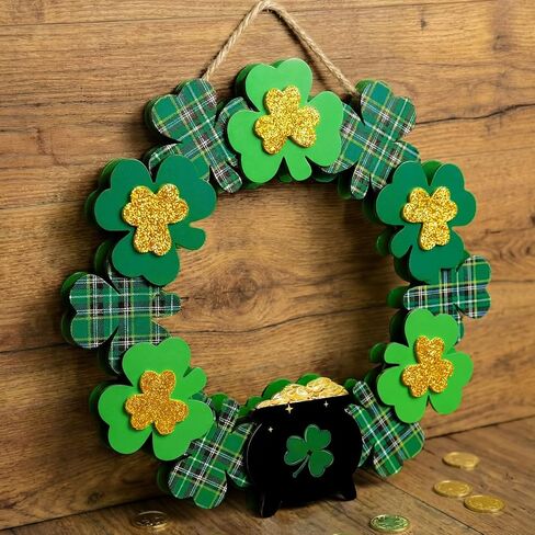 St Patrick's Day Decoration Artificial Wood Wreath Decor Decorations for Home Spring St Patrick's Day Wreaths Hanging Garland for Outdoor Garden Front Door Wall Farmhouse (Fresh Style) in Kuwait