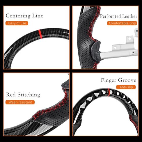 Carbon Fiber Style Steering Wheel for Chevy Corvette C6 2006-2011 Z06 Grand Sport ZR1, Red Stripe Red Stitching, Hydro-Dip High Gloss Flat Bottom, Interior Replacement Thicker Grip in Kuwait