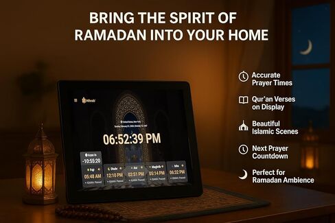 ساعة أذان مقاس 10 بوصات مع واي فاي للمنزل في الولايات المتحدة الأمريكية - الفن الإسلامي الحديث مع الأذكار والأدعية، دقة صلاة الجيران، ساعة أذان للصلاة مع الصوت، ضمان لمدة عامين in Saudi Arabia