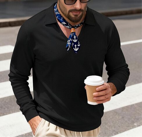 Men's Long Sleeve Sweatshirts V Neck Polo Classic Pullover Loose Fit Casual Fall Work Sweatshirt in Saudi Arabia