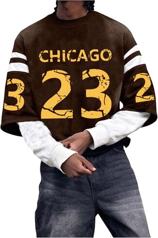 WDIRARA Men's Number Graphic Sweatshirt Long Sleeve 2 in 1 Pullover Tops Streetwear in Saudi Arabia