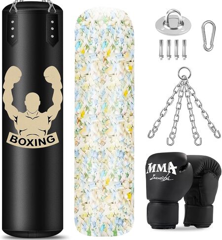 YORWHIN Hanging Punching Bag for Adults, 4FT PU Heavy Bag Boxing Training Equipment with 12OZ Gloves, Reflex Ball, Wristband, Kicking Bag Boxing Set for Training Karate Kickboxing Home Gym(Unfilled) in Saudi Arabia