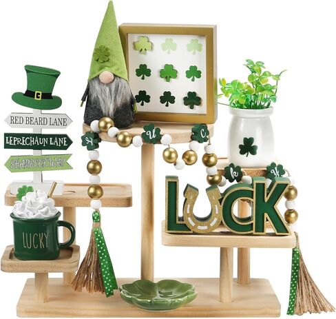 مجموعة ديكورات صينية متدرجة مكونة من 8 قطع لديكور عيد القديس باتريك، ديكور لطيف على سطح الطاولة لعيد القديس باتي للمنزل ورف الموقد ومدفأة المكتب والمكتب وبار القهوة وعلامة شامروك وأشياء صينية أيرلندية محظوظة in Kuwait