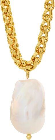 Layered Perla Freshwater Cultured Pearl Necklace for Women – 18k Gold Plated Wheat Chain with Organic Baroque Pearl Pendant – Adjustable 15" to 18" Choker in Saudi Arabia