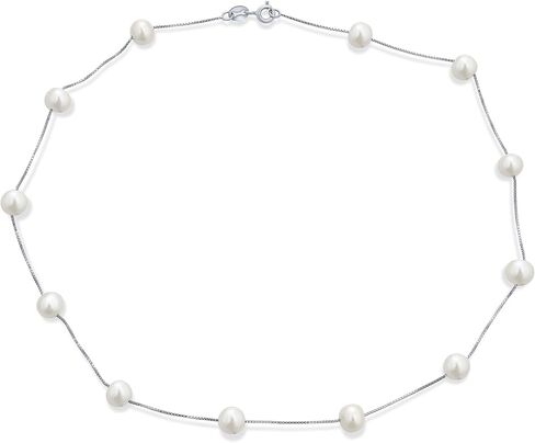 Bridal Tin Cup White Freshwater Cultured 7MM Pearl Chain Station Pearls Necklace For Women Wedding .925 Sterling Silver 18 Inch in Saudi Arabia