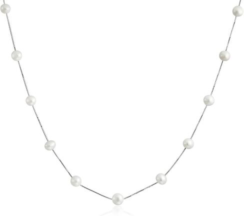 Bridal Tin Cup White Freshwater Cultured 7MM Pearl Chain Station Pearls Necklace For Women Wedding .925 Sterling Silver 18 Inch in Saudi Arabia