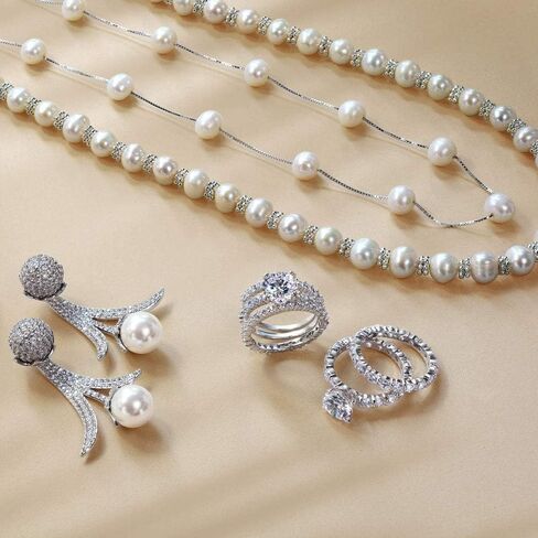 Bridal Tin Cup White Freshwater Cultured 7MM Pearl Chain Station Pearls Necklace For Women Wedding .925 Sterling Silver 18 Inch in Saudi Arabia