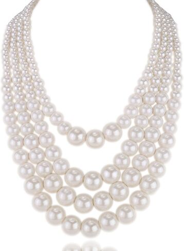 Kalse 4 طبقة خيوط مقلد بيرل ستراند مريلة قلادة سلسلة قلادة بيضاء (4 فروع) in Kuwait