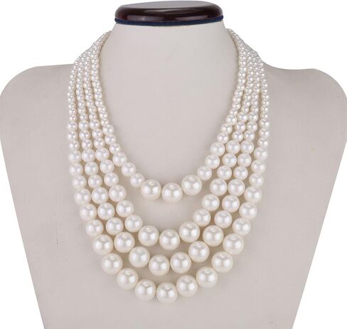 Kalse 4 طبقة خيوط مقلد بيرل ستراند مريلة قلادة سلسلة قلادة بيضاء (4 فروع) in Kuwait