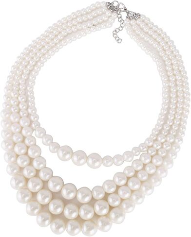 Kalse 4 طبقة خيوط مقلد بيرل ستراند مريلة قلادة سلسلة قلادة بيضاء (4 فروع) in Kuwait