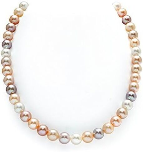The Pearl Source 14K Gold 9-10mm AAAA Quality Multicolor Freshwater Cultured Pearl Necklace, 17" in Saudi Arabia