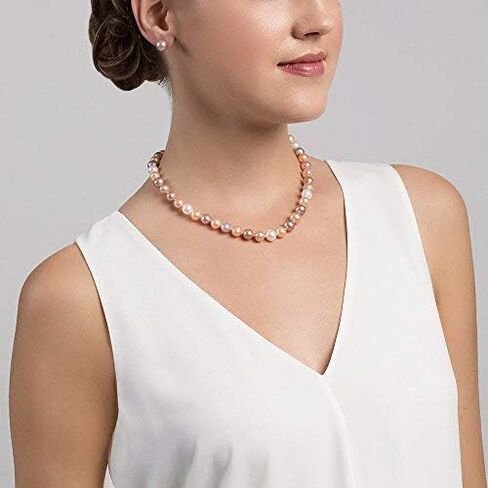 The Pearl Source 14K Gold 9-10mm AAAA Quality Multicolor Freshwater Cultured Pearl Necklace, 17" in Saudi Arabia
