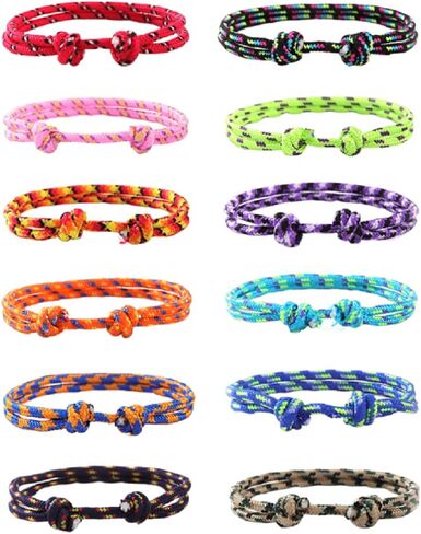 Caiyao 8/12Pcs Colorful Bohemia Neon Braided Friendship Charm Bracelets Set Handmade Adjustable Surfer Rope String Bracelets for Women Men Boho Summer Beach Surfer Tribal Jewelry Gifts in Saudi Arabia
