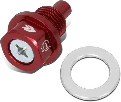 NRG Innovations Magnetic Oil Drain Plug, M14 X 1.5 Thread Size Engine Oil Drain Nut w/Washer, Red, T-6061 Aluminum w/Stainless Steel Internal Magnet, NRG-NOP-100RD in Saudi Arabia