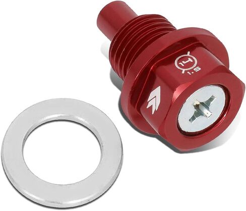 NRG Innovations Magnetic Oil Drain Plug, M14 X 1.5 Thread Size Engine Oil Drain Nut w/Washer, Red, T-6061 Aluminum w/Stainless Steel Internal Magnet, NRG-NOP-100RD in Saudi Arabia
