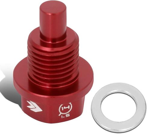 NRG Innovations Magnetic Oil Drain Plug, M14 X 1.5 Thread Size Engine Oil Drain Nut w/Washer, Red, T-6061 Aluminum w/Stainless Steel Internal Magnet, NRG-NOP-100RD in Saudi Arabia