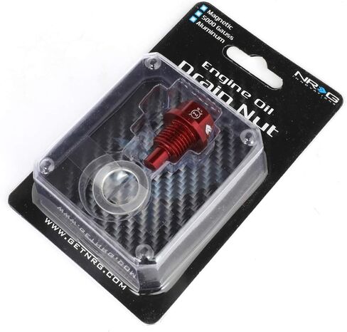 NRG Innovations Magnetic Oil Drain Plug, M14 X 1.5 Thread Size Engine Oil Drain Nut w/Washer, Red, T-6061 Aluminum w/Stainless Steel Internal Magnet, NRG-NOP-100RD in Saudi Arabia