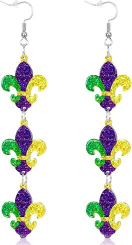 أقراط ماردي غرا، أقراط ترتر فلور دي ليز إكسسوارات ماردي غرا لكرنفال الدهون الثلاثاء مجوهرات نسائية in Kuwait