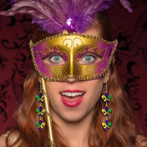 أقراط ماردي غرا، أقراط ترتر فلور دي ليز إكسسوارات ماردي غرا لكرنفال الدهون الثلاثاء مجوهرات نسائية in Kuwait