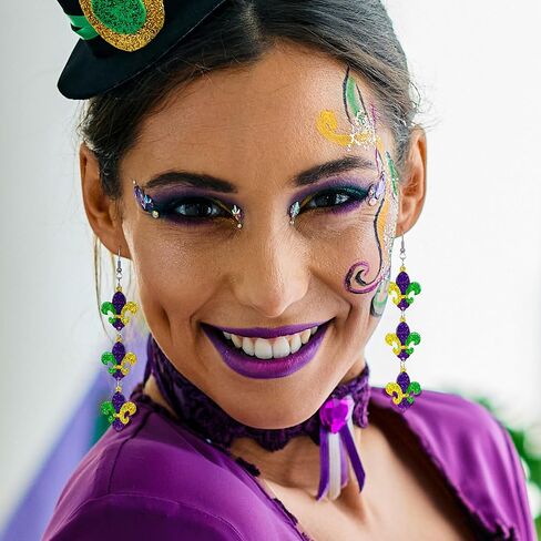 أقراط ماردي غرا، أقراط ترتر فلور دي ليز إكسسوارات ماردي غرا لكرنفال الدهون الثلاثاء مجوهرات نسائية in Kuwait