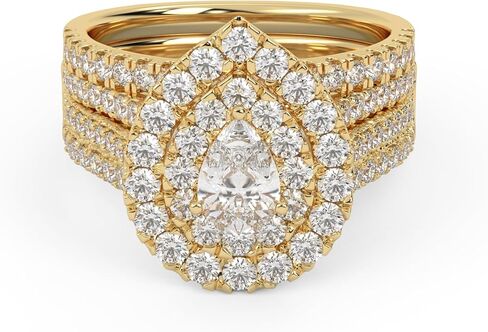 AFFY 3 Row Double Halo Teardrop Bridal Set Ring for Women, 2 Carat (ctw) Pear Cut Lab Grown Diamond Engagement Wedding Ring 925 Sterling Silver Or 10K Solid Gold F-G, VS-SI Quality in Saudi Arabia