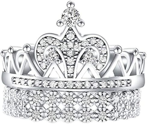 2.40 قيراط من الفضة الاسترليني عيار 925 مطلية بالذهب عيار 14 قيراط مكعب الزركون والزفاف وخطوبة الأميرة تيارا الملكة تاج 2 قطعة مجموعة خاتم الحب أفضل الهدايا للنساء in Kuwait