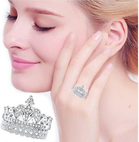 2.40 قيراط من الفضة الاسترليني عيار 925 مطلية بالذهب عيار 14 قيراط مكعب الزركون والزفاف وخطوبة الأميرة تيارا الملكة تاج 2 قطعة مجموعة خاتم الحب أفضل الهدايا للنساء in Kuwait