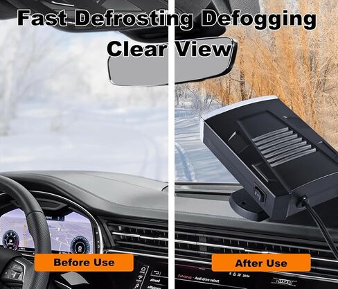 12V Car Heater,Portable Car Heater that Plugs into Cigartte Lighter,200W Fast Heating Windshield Defroster 360° Rotatable Car Heaters for Vehicle,SUVs,Vans,RVs (Black & Silver) in Kuwait