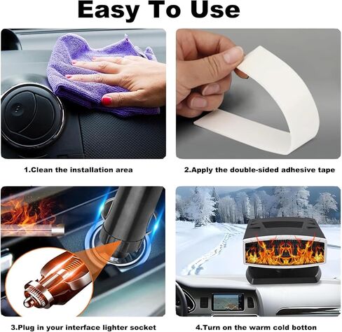 12V Car Heater,Portable Car Heater that Plugs into Cigartte Lighter,200W Fast Heating Windshield Defroster 360° Rotatable Car Heaters for Vehicle,SUVs,Vans,RVs (Black & Silver) in Kuwait