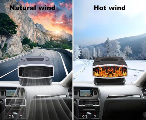 12V Car Heater,Portable Car Heater that Plugs into Cigartte Lighter,200W Fast Heating Windshield Defroster 360° Rotatable Car Heaters for Vehicle,SUVs,Vans,RVs (Black & Silver) in Kuwait