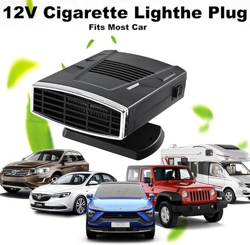 12V Car Heater,Portable Car Heater that Plugs into Cigartte Lighter,200W Fast Heating Windshield Defroster 360° Rotatable Car Heaters for Vehicle,SUVs,Vans,RVs (Black & Silver) in Kuwait