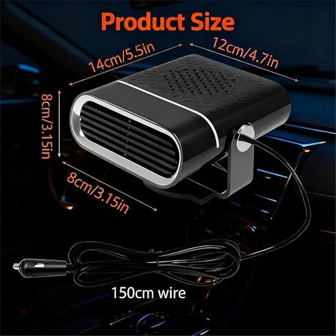 سخان سيارة محمول 12 فولت، مزيل صقيع ومزيل ضباب السيارة سريع التسخين بقدرة 150 وات مع تصميم قابل للدوران 360 درجة، قابس ولاعة السجائر، ضروري لفصل الشتاء للسيارات وسيارات الدفع الرباعي والشاحنات in Kuwait