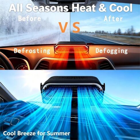 سخان سيارة محمول 12 فولت، مزيل صقيع ومزيل ضباب السيارة سريع التسخين بقدرة 150 وات مع تصميم قابل للدوران 360 درجة، قابس ولاعة السجائر، ضروري لفصل الشتاء للسيارات وسيارات الدفع الرباعي والشاحنات in Kuwait