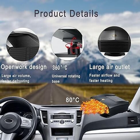 سخان 12 فولت للسيارة، 150 وات، مروحة تبريد سريعة التسخين، مزيل الضباب ومزيل الصقيع، دوران 360 درجة، سخان سيارة محمول يمكن توصيله بولاعة السجائر، حرارة هواء صغيرة 202514 in Kuwait