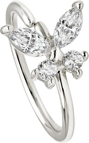 Solid 14kt Yellow Gold Butterfly Nose Ring, 8mm Nose Hoop Ring, Marquise & Round CZ Accented in Saudi Arabia