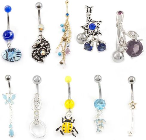 BodyJewelryOnline Belly Button Ring Fun Fest Pack of 10 Navel Rings with Unique Designs 14g in Saudi Arabia