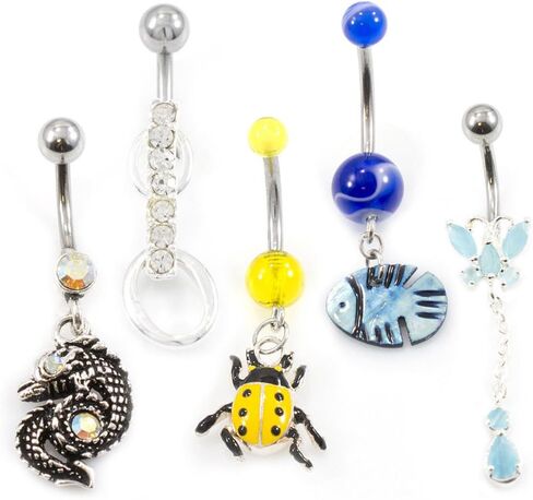BodyJewelryOnline Belly Button Ring Fun Fest Pack of 10 Navel Rings with Unique Designs 14g in Saudi Arabia