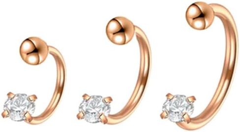 3Pcs 18G Surgical Steel CZ Cartilage Earrings C-Shaped Hoops Snake Bite Lip Rings Nose Rings Body Piercing Jewelry for Women Men 6mm 8mm 10mm in Saudi Arabia