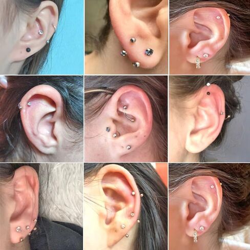 3Pcs 18G Surgical Steel CZ Cartilage Earrings C-Shaped Hoops Snake Bite Lip Rings Nose Rings Body Piercing Jewelry for Women Men 6mm 8mm 10mm in Saudi Arabia
