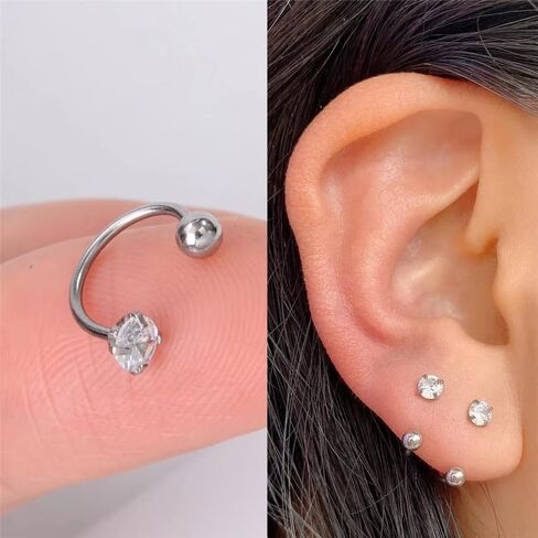 3Pcs 18G Surgical Steel CZ Cartilage Earrings C-Shaped Hoops Snake Bite Lip Rings Nose Rings Body Piercing Jewelry for Women Men 6mm 8mm 10mm in Saudi Arabia