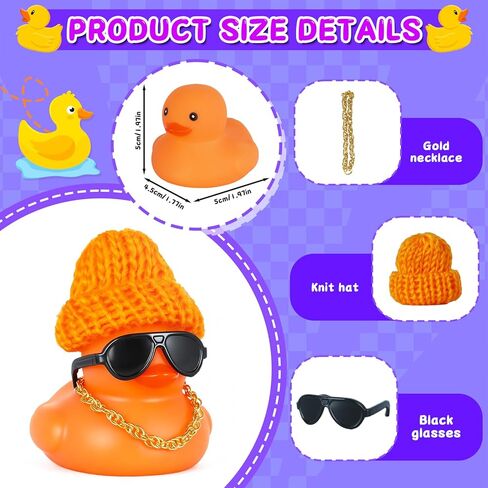 DIY Christmas Rubber Duck with Knit Hat, Glasses & Necklace - Orange Car Dashboard Decor, Squeaky Stress Relief Decorations for Car, Office in Kuwait