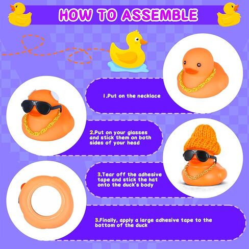 DIY Christmas Rubber Duck with Knit Hat, Glasses & Necklace - Orange Car Dashboard Decor, Squeaky Stress Relief Decorations for Car, Office in Kuwait